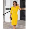 imageGRACE KARIN Womens Work Dress 34 Sleeve V Neck Bodycon Sheath Dress Zipper Up Office Business Dresses with BeltYellow