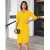 imageGRACE KARIN Womens Work Dress 34 Sleeve V Neck Bodycon Sheath Dress Zipper Up Office Business Dresses with BeltYellow