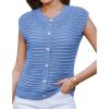 imageGRACE KARIN 2025 Casual Summer Crochet Open Front Cardigan for Women Button Down Sweater Vest Tops Beach Swim Cover UpLight Blue