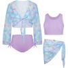 imageGRACE KARIN Girls Bathing Suit Adjustable Taniki Swimsuit Tie Front 4 Piece Bikini Set with Kimono Cover Up 614Blooming Butterfly