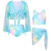 imageGRACE KARIN Girls Bathing Suit Adjustable Taniki Swimsuit Tie Front 4 Piece Bikini Set with Kimono Cover Up 614Bluegreen