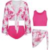 imageGRACE KARIN Girls Bathing Suit Adjustable Taniki Swimsuit Tie Front 4 Piece Bikini Set with Kimono Cover Up 614Whitehot Pink
