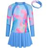 imageGRACE KARIN Girls Swimsuit Girls Long Sleeve Rash Guard 3Pieces Bathing Suit 512YBlue and Pink Tiedye