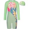 imageGRACE KARIN Girls Swimsuit Long Sleeve UV Protective Bathing Suit One Piece Swimwear for Kids 512 YearsGreen Leaf