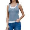 imageGRACE KARIN Womens Casual Sleeveless Henley Shirts Summer Layered Tank Tops Square Neck Sweater VestGrey Blue