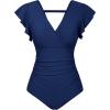 imageGRACE KARIN Womens One Piece Swimsuits Tummy Control 2025 V Neck Wrap Bathing Suits Ruched Ruffle Slimming SwimwearNavy Blue