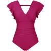 imageGRACE KARIN Womens One Piece Swimsuits Tummy Control 2025 V Neck Wrap Bathing Suits Ruched Ruffle Slimming SwimwearRose Red