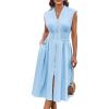 imageGRACE KARIN Womens Summer Casual Dress V Neck Cap Sleeve Zipper Front Flowy Midi Dress with PocketsLight Blue