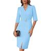 imageGRACE KARIN Womens Work Dress 34 Sleeve V Neck Bodycon Sheath Dress Zipper Up Office Business Dresses with BeltSky Blue