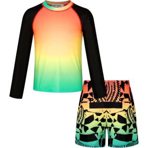 imageGRACE KARIN Boy Kids Two Piece Swimsuits Long Sleeve Rash Guard Swimwear Cute Bathing Suit Sets 512YBlack Sunset