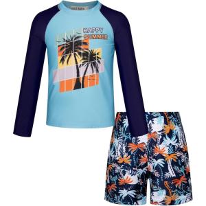 imageGRACE KARIN Boy Kids Two Piece Swimsuits Long Sleeve Rash Guard Swimwear Cute Bathing Suit Sets 512YBlue Tropical