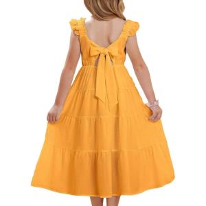imageGRACE KARIN Girls Dress Summer Tie Back Party Dress Ruffle Sleeve Smoke Tiered Special Occasions Maxi Tween Dresses Size 514Apricot