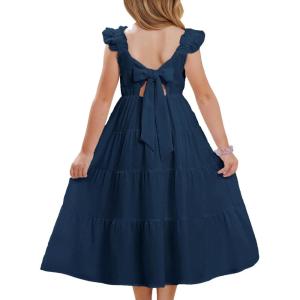 imageGRACE KARIN Girls Dress Summer Tie Back Party Dress Ruffle Sleeve Smoke Tiered Special Occasions Maxi Tween Dresses Size 514Deep Blue