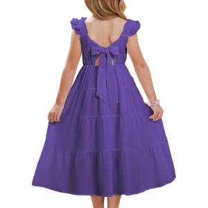 imageGRACE KARIN Girls Dress Summer Tie Back Party Dress Ruffle Sleeve Smoke Tiered Special Occasions Maxi Tween Dresses Size 514Deep Purple