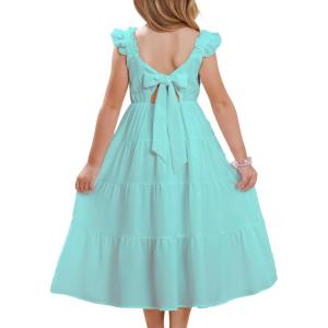 imageGRACE KARIN Girls Dress Summer Tie Back Party Dress Ruffle Sleeve Smoke Tiered Special Occasions Maxi Tween Dresses Size 514Green Blue