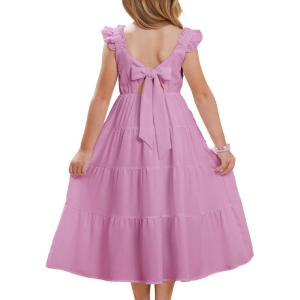 imageGRACE KARIN Girls Dress Summer Tie Back Party Dress Ruffle Sleeve Smoke Tiered Special Occasions Maxi Tween Dresses Size 514Grey Purple