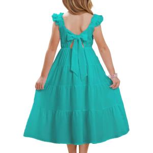 imageGRACE KARIN Girls Dress Summer Tie Back Party Dress Ruffle Sleeve Smoke Tiered Special Occasions Maxi Tween Dresses Size 514Lake Blue