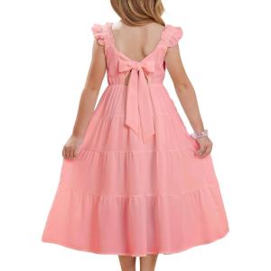 imageGRACE KARIN Girls Dress Summer Tie Back Party Dress Ruffle Sleeve Smoke Tiered Special Occasions Maxi Tween Dresses Size 514Light Pink