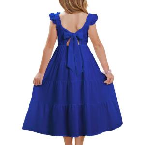 imageGRACE KARIN Girls Dress Summer Tie Back Party Dress Ruffle Sleeve Smoke Tiered Special Occasions Maxi Tween Dresses Size 514Navy Blue