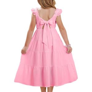 imageGRACE KARIN Girls Dress Summer Tie Back Party Dress Ruffle Sleeve Smoke Tiered Special Occasions Maxi Tween Dresses Size 514Pink
