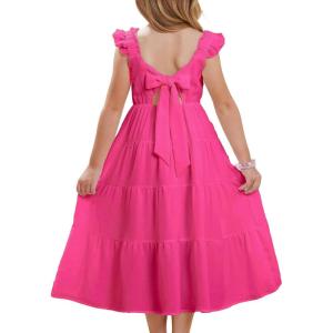 imageGRACE KARIN Girls Dress Summer Tie Back Party Dress Ruffle Sleeve Smoke Tiered Special Occasions Maxi Tween Dresses Size 514Rose Pink