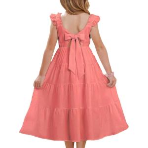 imageGRACE KARIN Girls Dress Summer Tie Back Party Dress Ruffle Sleeve Smoke Tiered Special Occasions Maxi Tween Dresses Size 514Watermelon Red