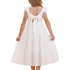 imageGRACE KARIN Girls Dress Summer Tie Back Party Dress Ruffle Sleeve Smoke Tiered Special Occasions Maxi Tween Dresses Size 514White