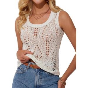 imageGRACE KARIN Womens 2025 Summer Crochet Knit Tank Tops Sleeveless Hollow Out Casual Crew Neck Sweater Vest Cover UpWhite