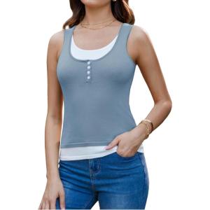 imageGRACE KARIN Womens Casual Sleeveless Henley Shirts Summer Layered Tank Tops Square Neck Sweater VestGrey Blue
