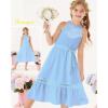 imageGRACE KARIN Girls Dresses Summer Spring Halter Maxi Dress Kids Ruffle Casual Flower Pleated Sun Dress Size 514Light Blue