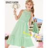 imageGRACE KARIN Girls Dresses Summer Spring Halter Maxi Dress Kids Ruffle Casual Flower Pleated Sun Dress Size 514Light Gray Green
