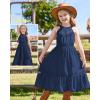 imageGRACE KARIN Girls Dresses Summer Spring Halter Maxi Dress Kids Ruffle Casual Flower Pleated Sun Dress Size 514Navy Blue