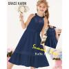 imageGRACE KARIN Girls Dresses Summer Spring Halter Maxi Dress Kids Ruffle Casual Flower Pleated Sun Dress Size 514Navy Blue