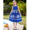 imageGRACE KARIN Girls Summer Boho Dresses Square Neck Smocked Sundresses Casual Sleeveless Maxi Dress for Girls 512YBlue