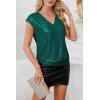 imageGRACE KARIN V Neck Sequin Short Sleeve Tops for Women Elastic Sparkly Tank Top for PartyBlue Green