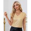 imageGRACE KARIN V Neck Sequin Short Sleeve Tops for Women Elastic Sparkly Tank Top for PartyDark Gold