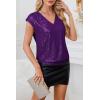 imageGRACE KARIN V Neck Sequin Short Sleeve Tops for Women Elastic Sparkly Tank Top for PartyDark Purple