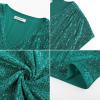 imageGRACE KARIN V Neck Sequin Short Sleeve Tops for Women Elastic Sparkly Tank Top for PartyLake Green