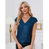 imageGRACE KARIN V Neck Sequin Short Sleeve Tops for Women Elastic Sparkly Tank Top for PartyPeacock Blue