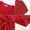 imageGRACE KARIN V Neck Sequin Short Sleeve Tops for Women Elastic Sparkly Tank Top for PartyRed