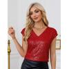 imageGRACE KARIN V Neck Sequin Short Sleeve Tops for Women Elastic Sparkly Tank Top for PartyRed