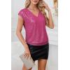 imageGRACE KARIN V Neck Sequin Short Sleeve Tops for Women Elastic Sparkly Tank Top for PartyRose Red