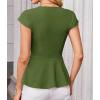imageGRACE KARIN Women Dressy Peplum Tops 2025 Summer V Neck Cap Sleeves Fitted Casual Business Work BlouseArmy Green