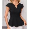 imageGRACE KARIN Women Dressy Peplum Tops 2025 Summer V Neck Cap Sleeves Fitted Casual Business Work BlouseBlack
