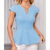 imageGRACE KARIN Women Dressy Peplum Tops 2025 Summer V Neck Cap Sleeves Fitted Casual Business Work BlouseLight Blue