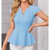 imageGRACE KARIN Women Dressy Peplum Tops 2025 Summer V Neck Cap Sleeves Fitted Casual Business Work BlouseLight Blue