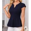 imageGRACE KARIN Women Dressy Peplum Tops 2025 Summer V Neck Cap Sleeves Fitted Casual Business Work BlouseNavy Blue