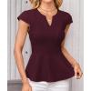 imageGRACE KARIN Women Dressy Peplum Tops 2025 Summer V Neck Cap Sleeves Fitted Casual Business Work BlouseWine Red