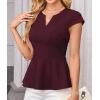 imageGRACE KARIN Women Dressy Peplum Tops 2025 Summer V Neck Cap Sleeves Fitted Casual Business Work BlouseWine Red