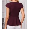 imageGRACE KARIN Women Dressy Peplum Tops 2025 Summer V Neck Cap Sleeves Fitted Casual Business Work BlouseWine Red